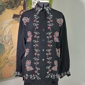 Women’s Diana Von Furstenberg 100% Silk Embroidered Long Sleeve Blouse‎